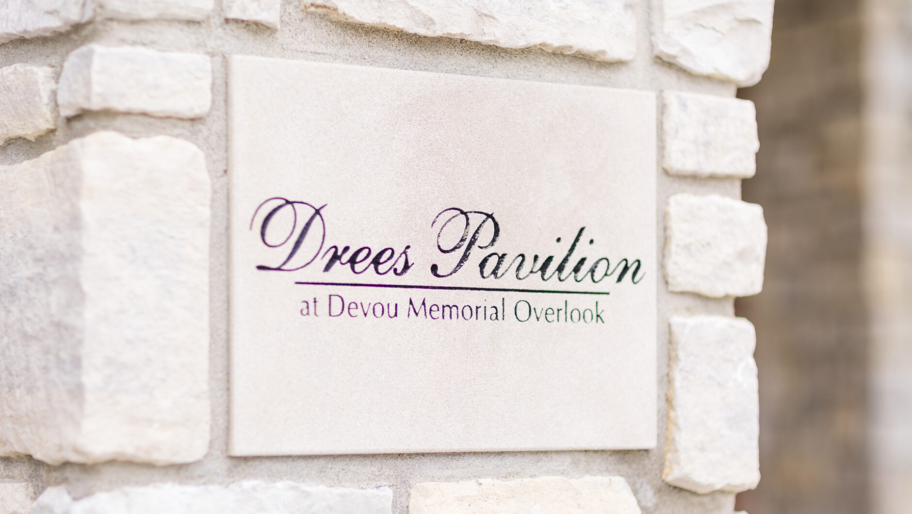 Drees Pavilion at Devou Memorial Overlook sign in stone